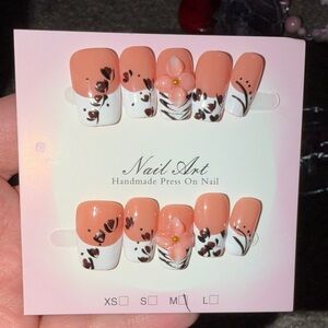 Peach Floral Handmade Press-On Nails